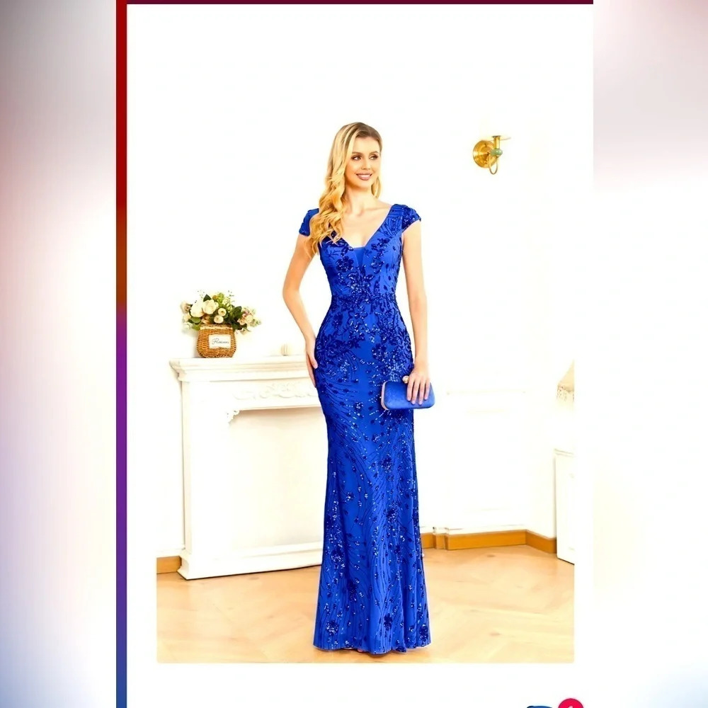 Xuibol Cobalt Blue Sequin Mermaid Hem Formal. XXL. With Bra Cups. NWT